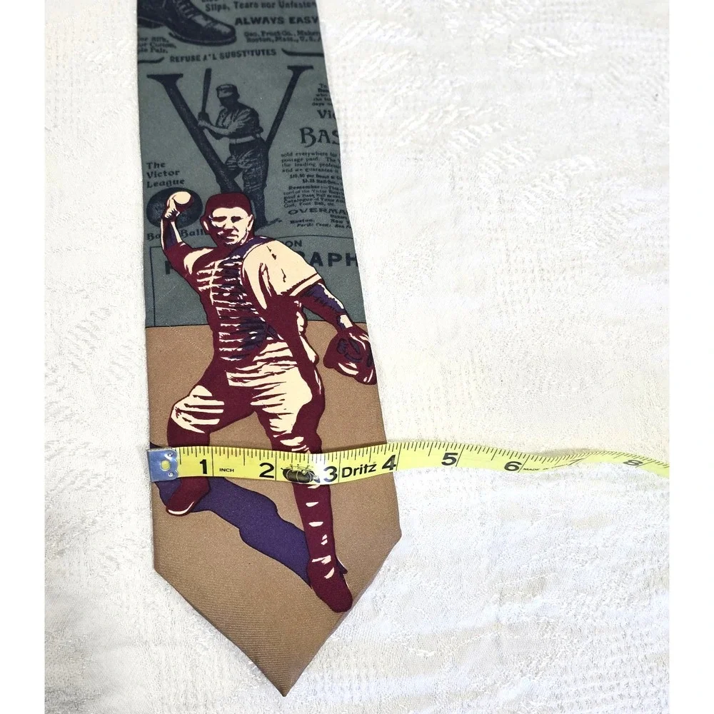 Spencer & Lowe Mens Silk Baseball Tie Vintage Newspaper Boston Sports Graphic